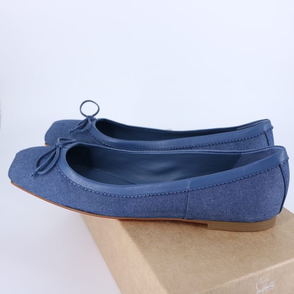 Christian Louboutin 41 Mamadrague Square Toe Ballerina Denim Blue Flats E834 - Picture 15 of 15